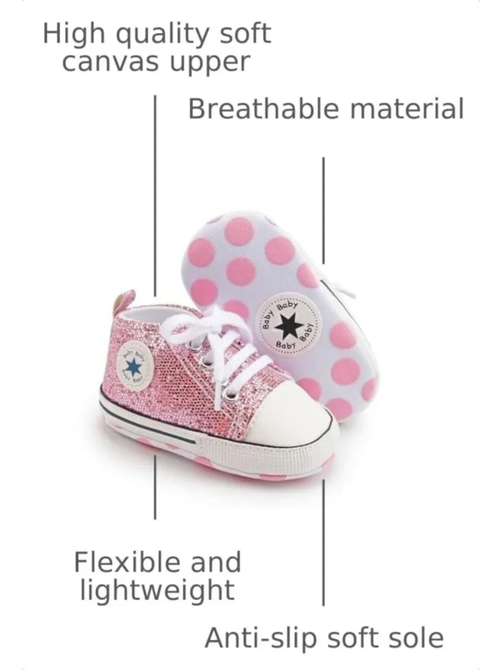 Unisex Baby High-Top Canvas Sneakers, Anti-Slip Soft Sole for First Walkers